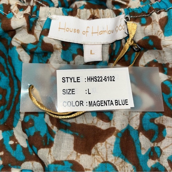 House of Harlow NWT Open Back Turquoise & Brown Batik Maxi Dress size Large - Picture 5 of 10